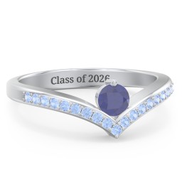 Round Birthstone V-Shape Ring With Accents