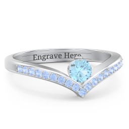 Round Birthstone V-Shape Ring With Accents