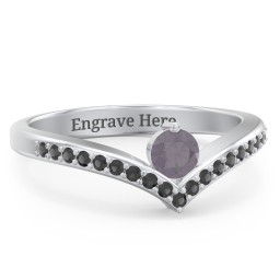 Round Birthstone V-Shape Ring With Accents