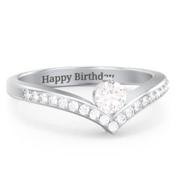 Round Birthstone V-Shape Ring With Accents