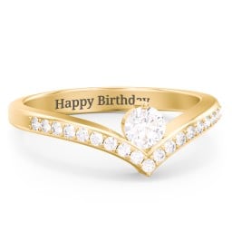 Round Birthstone V-Shape Ring With Accents