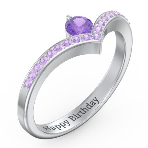 Round Birthstone V-Shape Ring With Accents