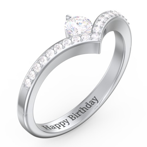 Round Birthstone V-Shape Ring With Accents
