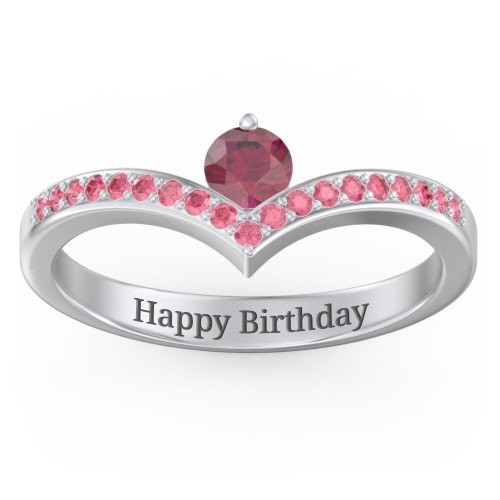 Round Birthstone V-Shape Ring With Accents