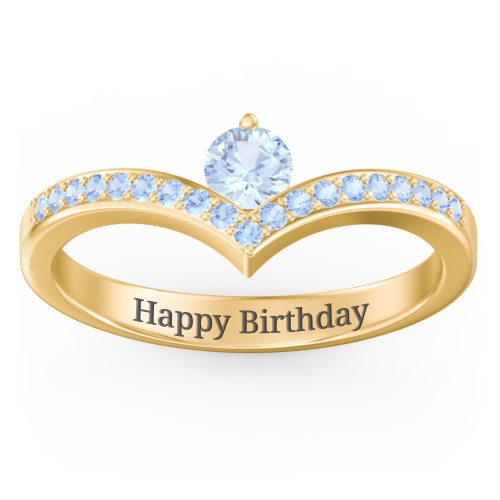 Round Birthstone V-Shape Ring With Accents