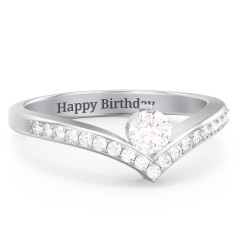 Round Birthstone V-Shape Ring With Accents – 18K Gold Plated Silver with Blue Sapphire and Fancy Blue Premium Zirconia