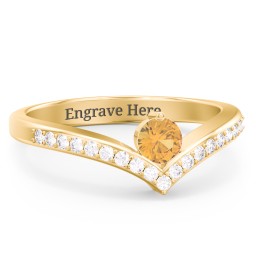 Round Birthstone V-Shape Ring With Accents in 18K Gold Plated Silver with Citrine and White Premium Zirconia