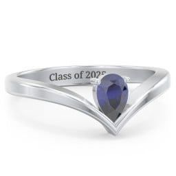 Pear Birthstone V-Shape Ring