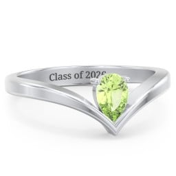 Pear Birthstone V-Shape Ring