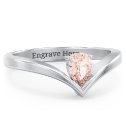 Pear Birthstone V-Shape Ring