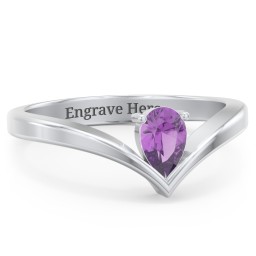 Pear Birthstone V-Shape Ring