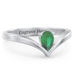 Pear Birthstone V-Shape Ring