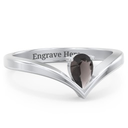 Pear Birthstone V-Shape Ring