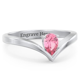 Pear Birthstone V-Shape Ring