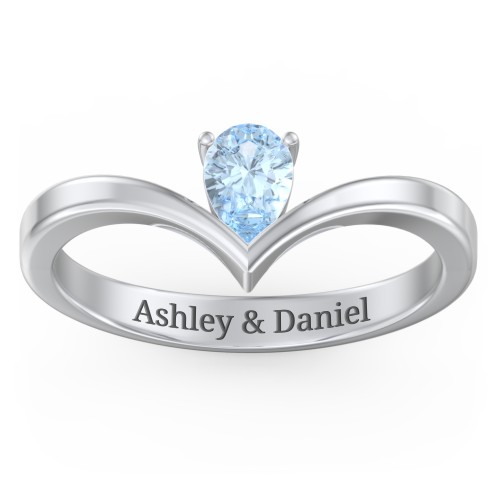 Pear Birthstone V-Shape Ring