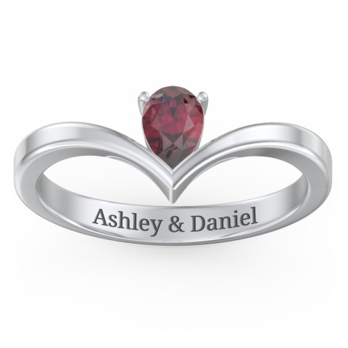 Pear Birthstone V-Shape Ring