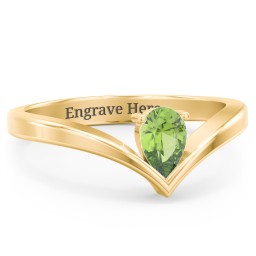 Pear Birthstone V-Shape Ring in 18K Gold Plated Silver with Peridot