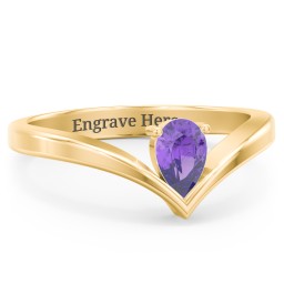 Pear Birthstone V-Shape Ring in 18K Gold Plated Silver with Amethyst