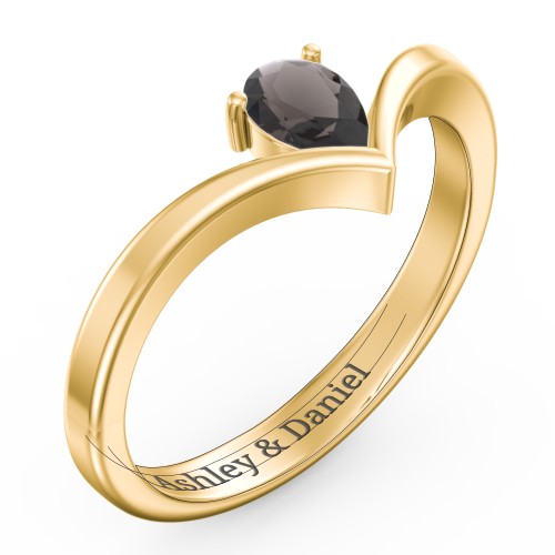 Pear Birthstone V-Shape Ring – 18K Gold Plated Silver with Smokey Quartz