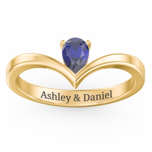 Pear Birthstone V-Shape Ring – 18K Gold Plated Silver with Blue Sapphire