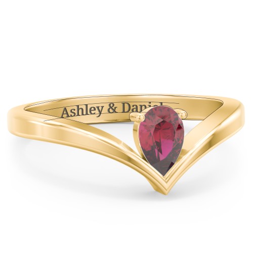 Pear Birthstone V-Shape Ring – 18K Gold Plated Silver with Ruby