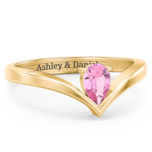 Pear Birthstone V-Shape Ring – 18K Gold Plated Silver with Pink Tourmaline
