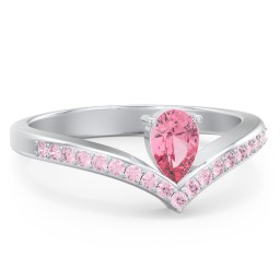 Pear Birthstone V-Shape Ring With Accents