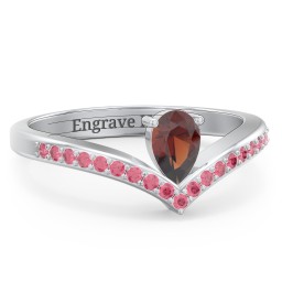 Pear Birthstone V-Shape Ring With Accents