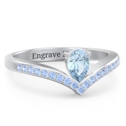 Pear Birthstone V-Shape Ring With Accents