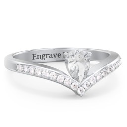 Pear Birthstone V-Shape Ring With Accents