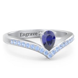 Pear Birthstone V-Shape Ring With Accents