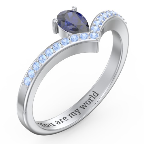 Pear Birthstone V-Shape Ring With Accents