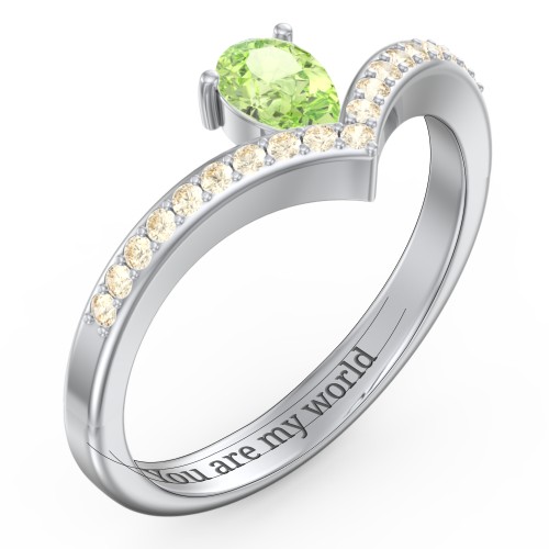 Pear Birthstone V-Shape Ring With Accents