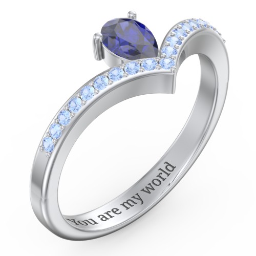Pear Birthstone V-Shape Ring With Accents