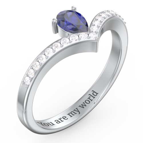 Pear Birthstone V-Shape Ring With Accents