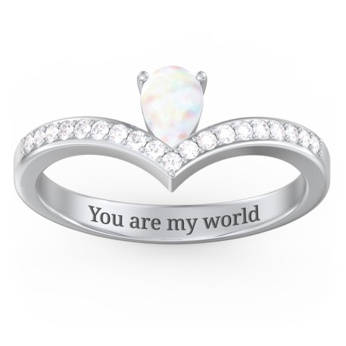 Pear Birthstone V-Shape Ring With Accents