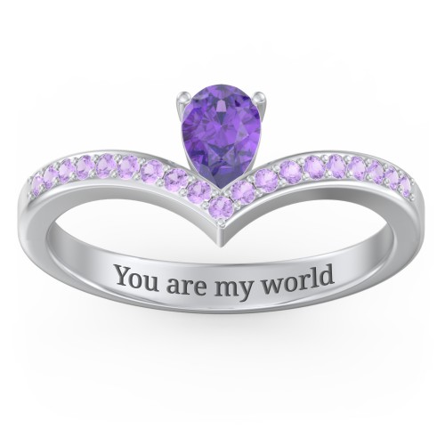 Pear Birthstone V-Shape Ring With Accents