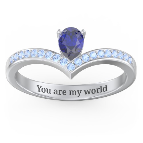 Pear Birthstone V-Shape Ring With Accents