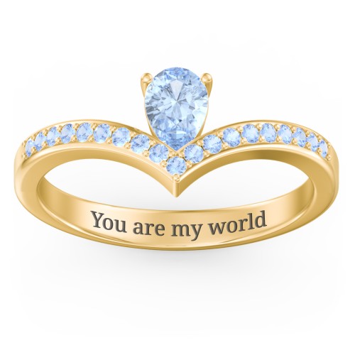 Pear Birthstone V-Shape Ring With Accents