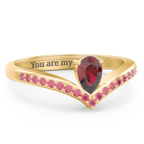 Pear Birthstone V-Shape Ring With Accents