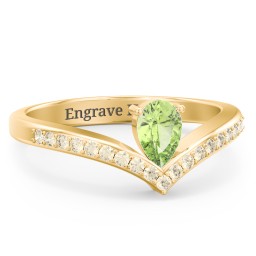 Pear Birthstone V-Shape Ring With Accents in 18K Gold Plated Silver with Peridot and Fancy Yellow Premium Zirconia