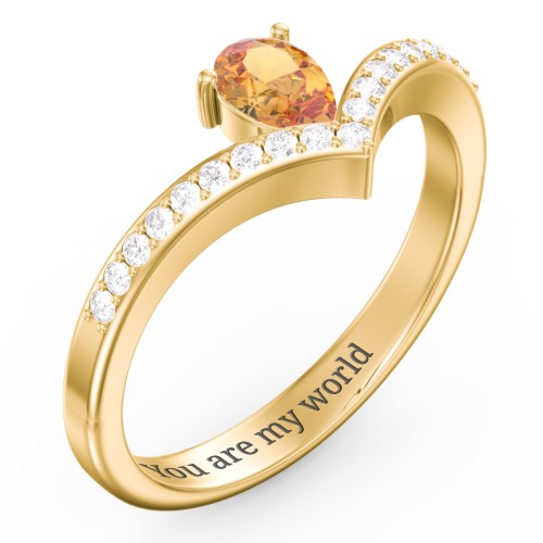 Pear Birthstone V-Shape Ring With Accents – 18K Gold Plated Silver with Citrine and White Premium Zirconia