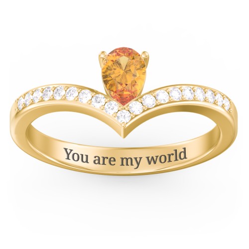 Pear Birthstone V-Shape Ring With Accents – 18K Gold Plated Silver with Citrine and White Premium Zirconia