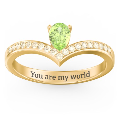 Pear Birthstone V-Shape Ring With Accents – 18K Gold Plated Silver with Peridot and Fancy Yellow Premium Zirconia