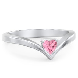Heart Birthstone V-Shape Ring