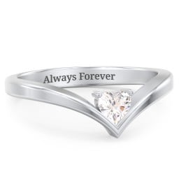 Heart Birthstone V-Shape Ring