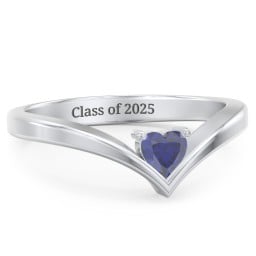 Heart Birthstone V-Shape Ring