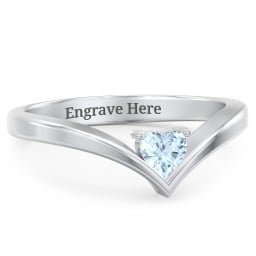 Heart Birthstone V-Shape Ring