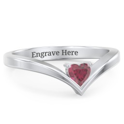 Heart Birthstone V-Shape Ring