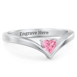 Heart Birthstone V-Shape Ring